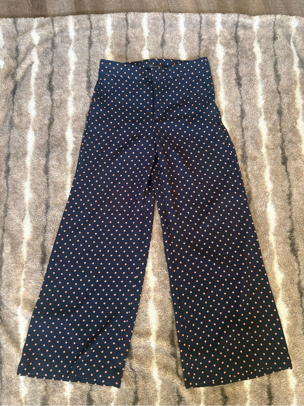 Banana Republic Navy Pants with Cream Polka Dots